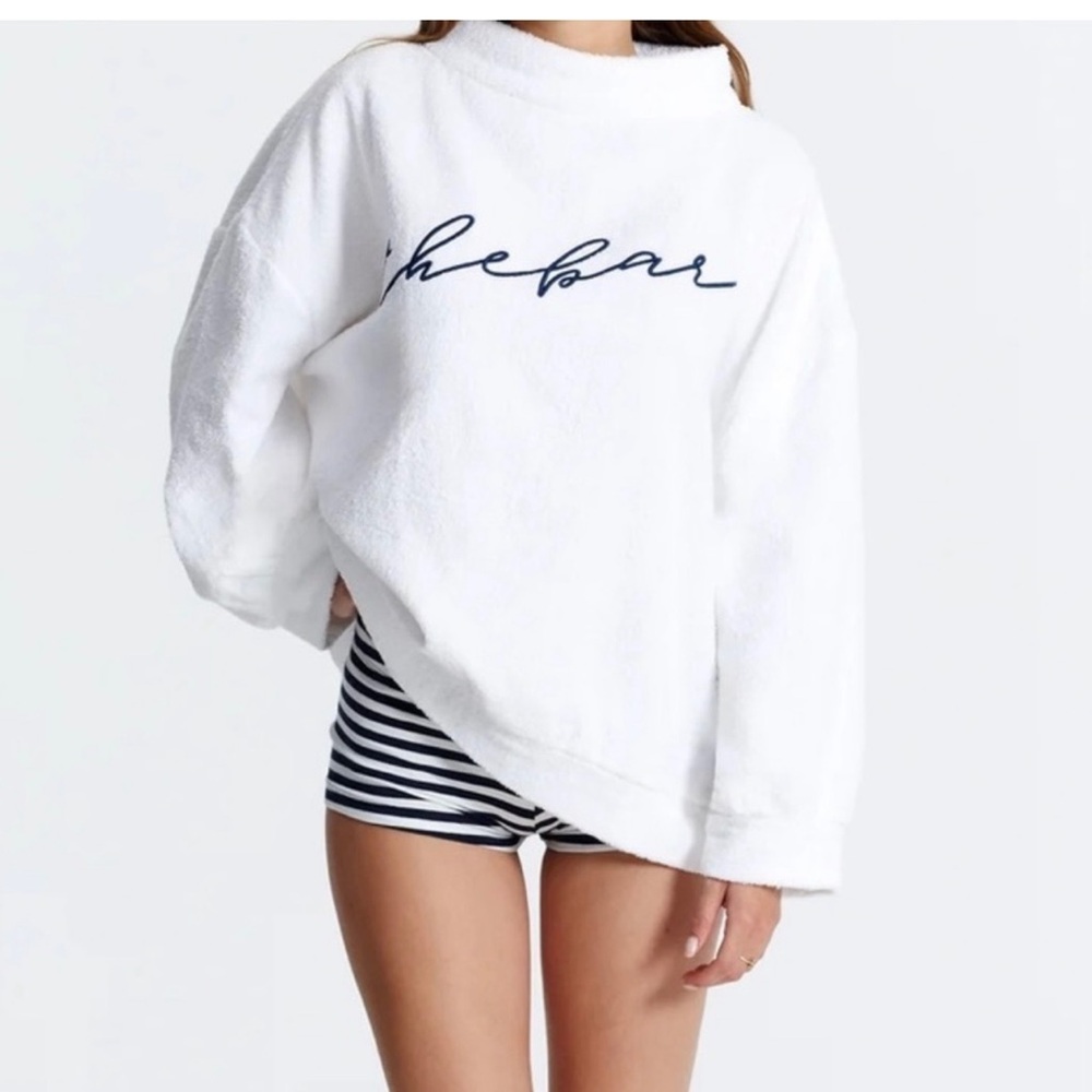 The Bar White Terry Cloth highneck pull over signature sweater and shorts set